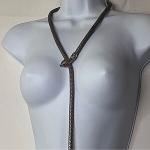 Whiting & Davis Vintage Snake Gunmetal Lariat Necklace Belt Red Eyes